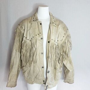 Vintage M. Julian Adventures Santa Fe fringe Leather Jacket Buffalo Head size 40